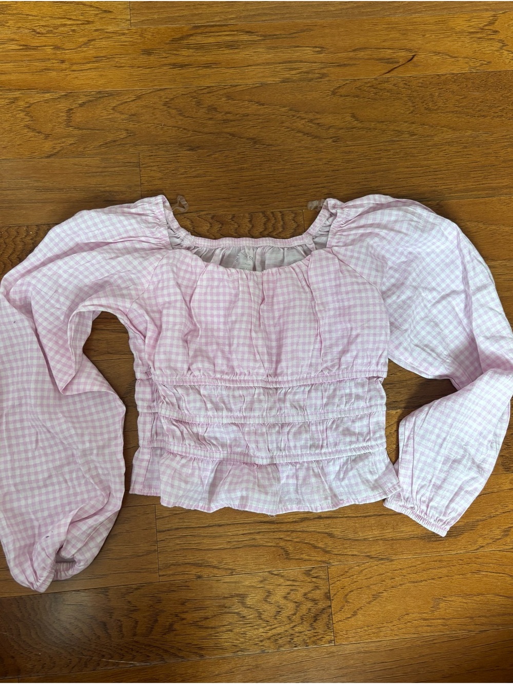 Pink Gingham Puff Sleeve Smocked Crop Top